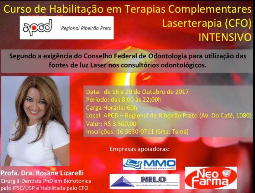 Profa Dra Rosane Lizarelli ministra Curso de Habilitação em Terapias Complementares / Laserterapia (CFO) – Intensivo
