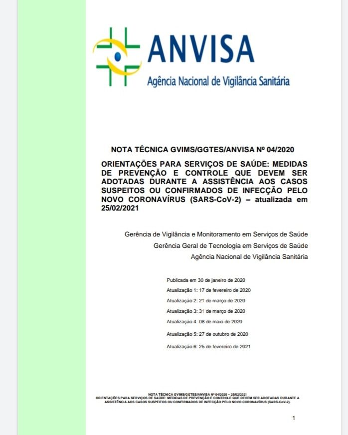 Acesse: Anvisa atualiza nota técnica sobre atendimentos de saúde durante a pandemia